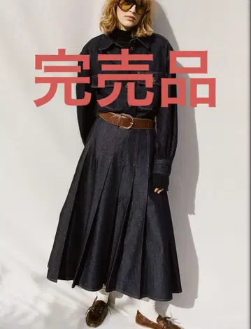 [새상품] H&M 여성용 데님 플리츠 스커트 다크 데님 블루 36