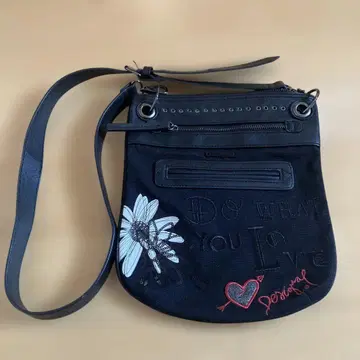 Desigual 자수 숄더백 블랙