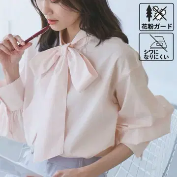 로페피크닉 볼륨 소매 보우타이 블라우스