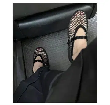새상품 23.5cm 메쉬 샌들 플랫 블랙 펌프스 23.5