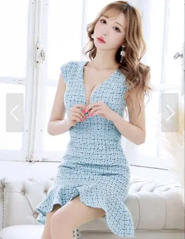 Donia Quinn 스카이블루 트위드 플레어 드레스 S 사이즈