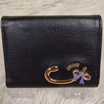 ANNA SUI 가죽 접이식 지갑 미니 지갑 마이티 고양이 블랙