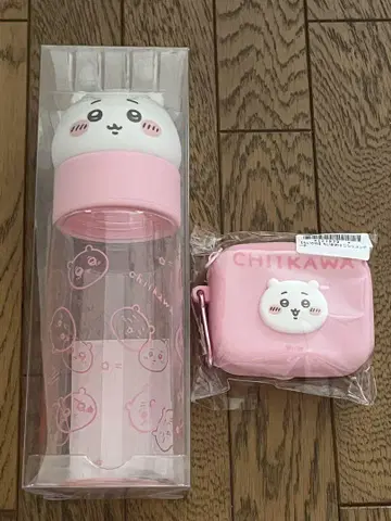 치이카와 (먼작귀) 얼굴 마이 보틀 500ml 핑크 미니 실리콘 파우치