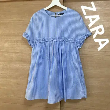 ZARA 파랑 & 화이트 스트라이프 프릴 튜닉 반팔