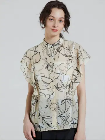 스택 플라워 프린트 프릴 블라우스 투모로우랜드