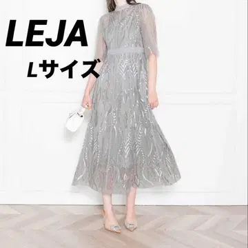 LEJA 스팽글 자수 레이스 쁘띠 하이넥 프릴 롱 드레스 원피스