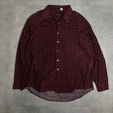 70s SEARS 빨간색 체크 프리넬 긴팔 셔츠 17 XL 기무라 타쿠야