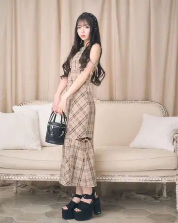미셸 마카롱 바이어스 체크 머메이드 원피스 XS