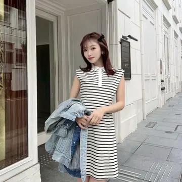 RESEXXY 스트라이프 슬리브리스 미니 원피스