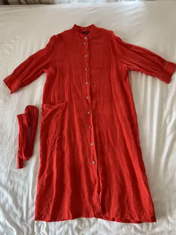 marimekko 빨간색 린넨 셔츠 원피스 M 사이즈
