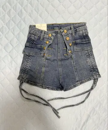 다크 블루 하이 웨스트 데님 숏 팬츠