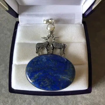 라피스라줄리 펜던트 탑 실버 925 plated 사슴 모티브 동물