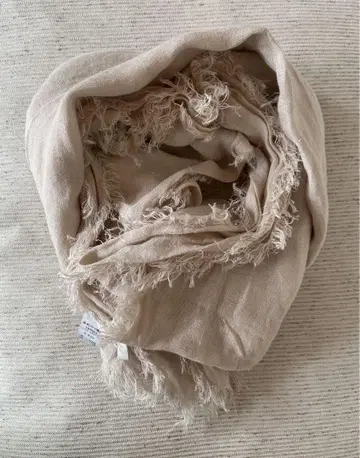 베이지 프린지 스톨 100% 린넨