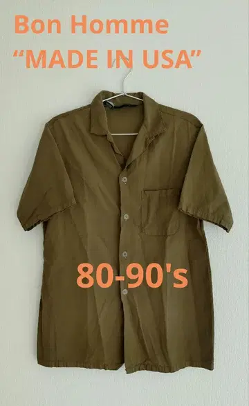 Bon Homme 올리브 브라운 오픈 카라 셔츠 80-90년대 이후 염색