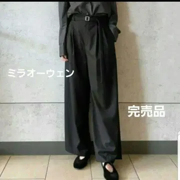 미라 오웬 벨트 포함 뒷면 밴딩 페이퍼백 팬츠