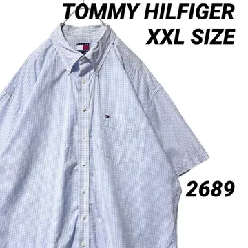 90s 타미힐피거 반팔 셔츠 2XL 구형 택 체크 무늬
