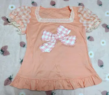 Angelic Pretty 깅엄 체크 리본 티셔츠 오렌지 새상품