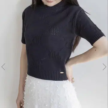 RANDA 모노그램 니트 탑 네이비