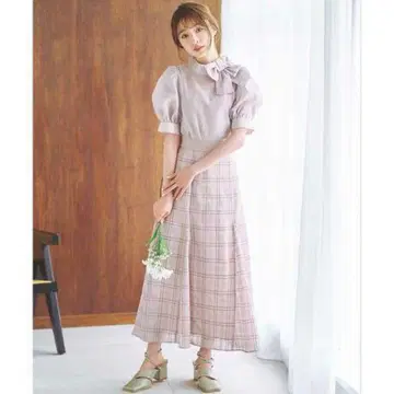 WILLSELECTION 시어 체크 플레어 스커트 핑크 M