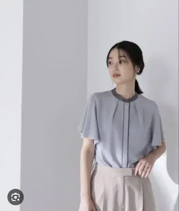 배색 트리밍 블라우스 S 스카이블루