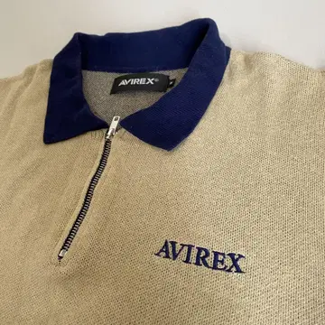 AVIREX 하프 지퍼 반팔 니트 M 베이지/네이비