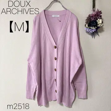 Dou archive V넥 니트 가디건 겉옷 미들 기장 핑크 [M]