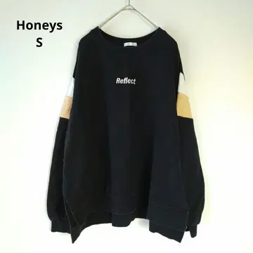 Honeys 긴팔 상의 트레이너 원포인트 로고 면100% 블랙 S