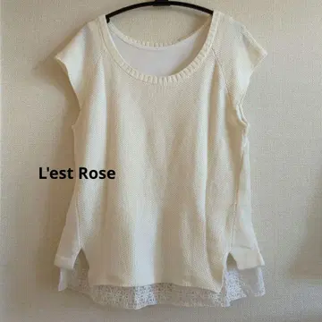 L'est Rose 프렌치 슬리브 니트 튜닉 레이어드 꽃 레이스