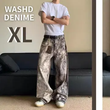 워시드 데님 리얼 트리 XL 배기 팬츠 와이드 팬츠 카모플라주