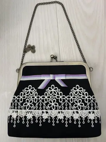 ANNA SUI 블랙 레이스 장식 핸드백