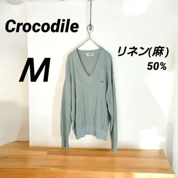 린넨 50% V넥 니트 스웨터 남성용 M 사이즈 크로커다일