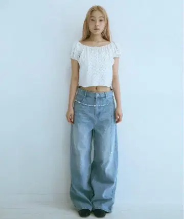 fekete 와이드 루즈 데님 라이트 블루
