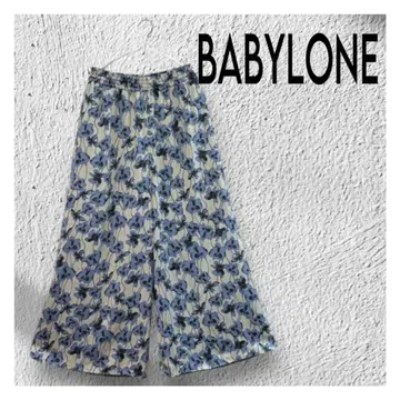 BABYLONE 이지 와이드 팬츠 꽃무늬 블루 계열