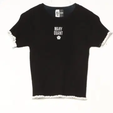 MARY QUANT 마리콴트 블랙 자수 반팔 니트 프릴 프리 새상품급