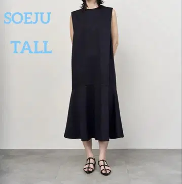 SOEJU 소주 슬리브리스 롱 플레어 원피스 네이비 TALL