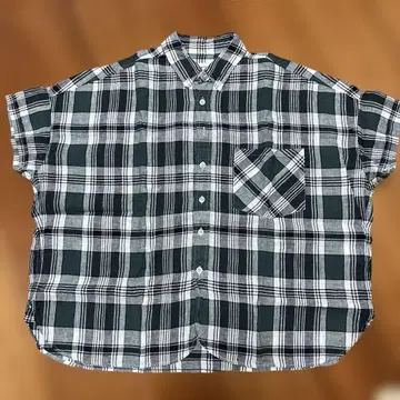BEAMS BOY 100% 린넨 체크 무늬 반팔 버튼 다운 셔츠