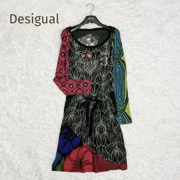 새상품급 Desigual 로고 프린트 허리 리본 원피스 멀티 컬러 M