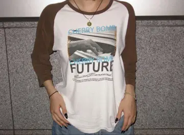 그런지 y2k 링거 티셔츠 7부 소매 브라운