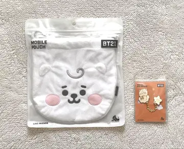 미사용 새상품 [ BT21 RJ ] 모바일 파우치 & 메탈 핀 배지 세트