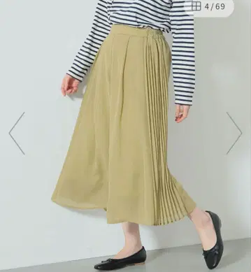 빔즈 하트 쉬폰 플리츠 팬츠 베이지