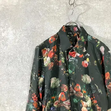 H&M 블라우스 블랙 꽃무늬 긴팔 레귤러 카라 캐주얼 셔츠