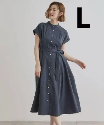 그로브 반팔 롱 원피스 네이비