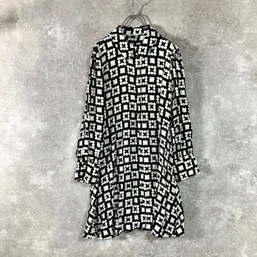 ZARA 셔츠 원피스 올 패턴 블랙 튜닉 긴팔 무릎 기장
