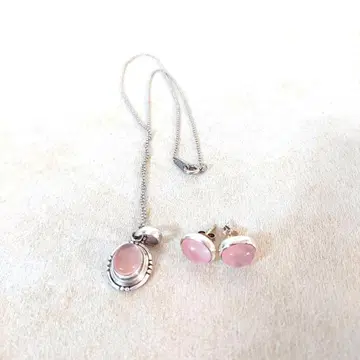 [새상품급] 실버925 로즈쿼츠 목걸이 귀걸이 3점 세트