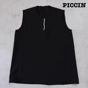 PICCIN 피칭 펄 장식 슬리브리스 블라우스 블랙 M