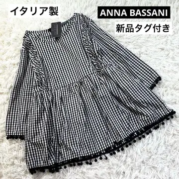 택 포함 새상품 ANNA BASSANI 깅엄 체크 블라우스 이탈리아제