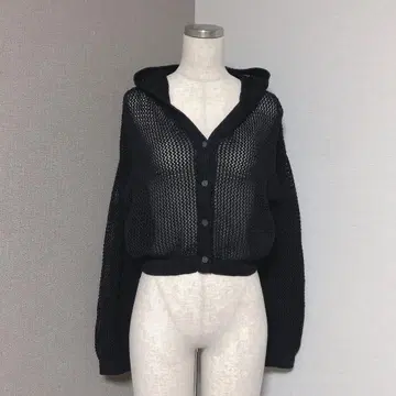마우지 후드 메쉬 니트 가디건
