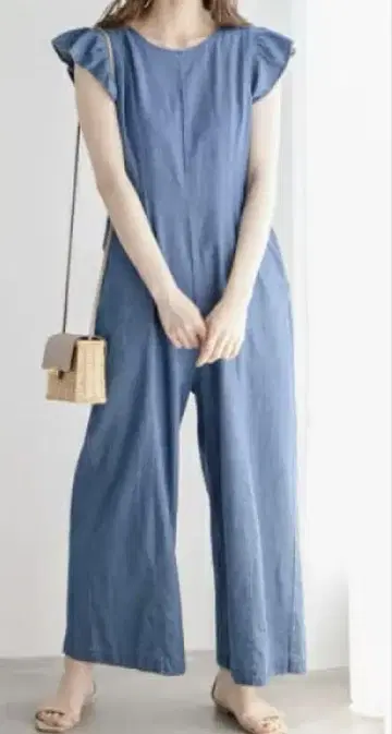어반 리서치 소니 라벨 데님 블루 프릴 소매 올인원 36