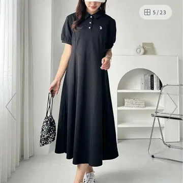 블랙 폴로 셔츠 스타일 반팔 셔츠 원피스