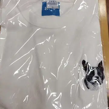보스턴 테리어 자수 화이트 티셔츠 XL